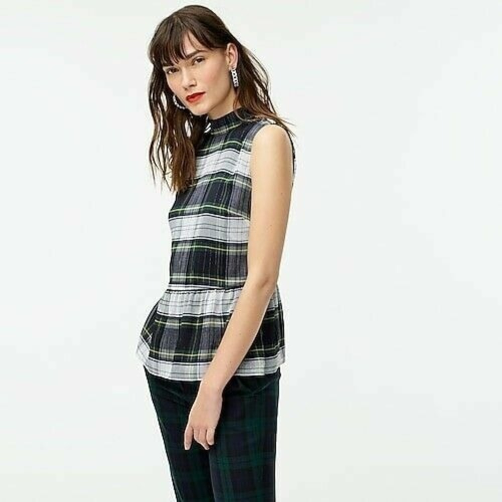 J Crew NEW Womens Size XS Sleeveless Peplum Top Gilded Highland Tartan ag995
